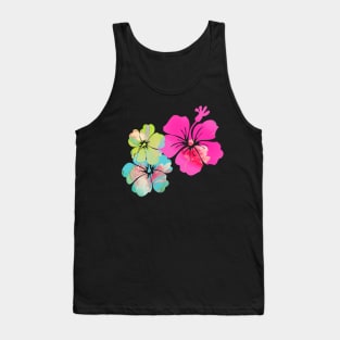 PixDezines Hibiscus Pink, Green+Blue Tank Top